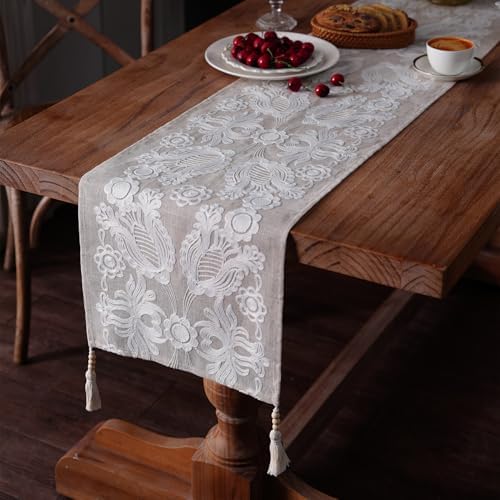 Embroidered Table Runner Boho Farmhouse Dresser Scarf, 14" x 112" - Image 2