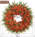 26" Large Artificial Eucalyptus Silk Flower Wreath for Outdoor(Fall Orange) - Image 6