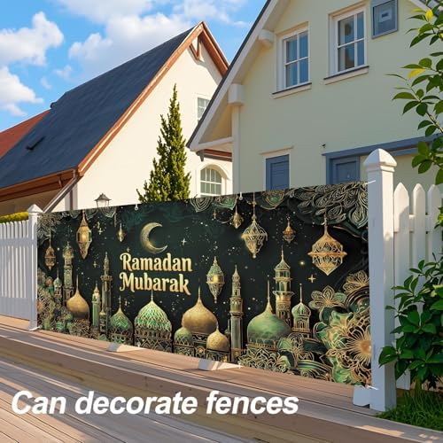 ANNA QUEEN Ramadan Mubarak Garage Door Banner 6x13FT, Islamic Mosque Moon Lantern Garage Door Cover, Large Outdoor Eid Ramadan Decoration Backdrop for Double Garage Doors, Home, Fence, Wall & Party Photo Booth - Image 5