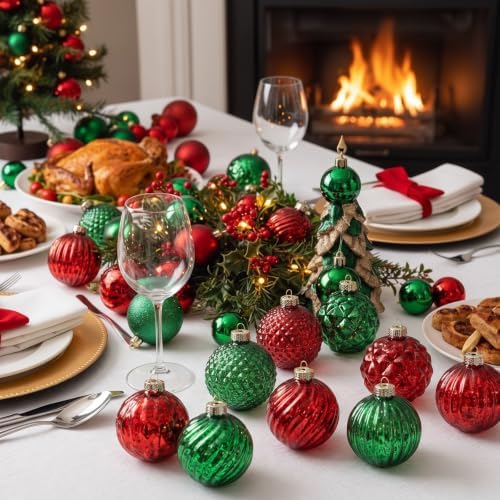 Jenaai 12 Pcs Christmas Red and Green Glass Ball Ornaments, Tree Decoration - Image 6