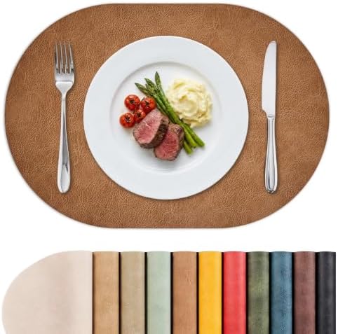 MOSAYT Vinyl Faux Leather Oval Placemats, Set of 8, Reddish Brown by MOSAYT