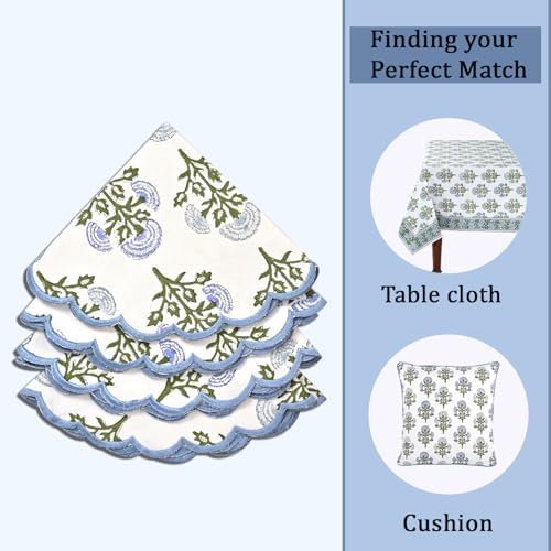 Ridhi Floral Block Print Round Placemats 15" in, Set of 4, Mughal Buta Blue - Image 4