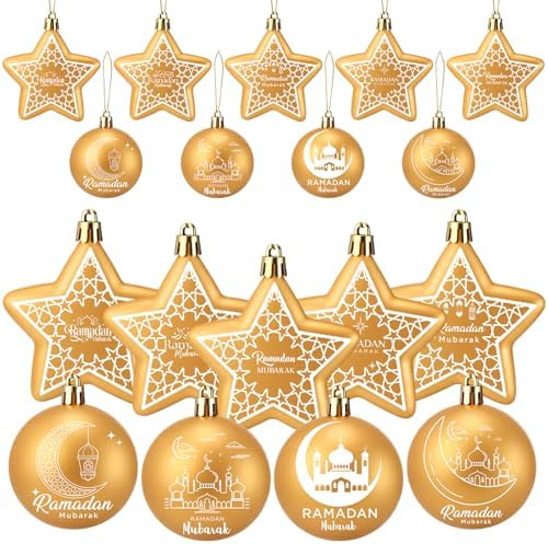 36 Pcs Eid Al Adha Decorations Eid Mubarak Decorations Ramadan Hanging Gold Moon Ornaments Plastic Star Ramadan Islamic Decor for Home Window Islamic Muslim Tree Party Decor by PullCrease