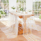Fanqisi Beige Pearl Table Runner Floral Tulle Gauze Runner 10FT 8 Pack - Image 2