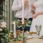 8 PCS Christmas Pine Taper Candle Rings Wreaths 1.38" Mini Norfolk Cedar Taper Candle Holder Wreaths Candle Rings with Berry for Xmas Winter Holiday Church Home Table Centerpiece Candlesticks Decor - Image 5