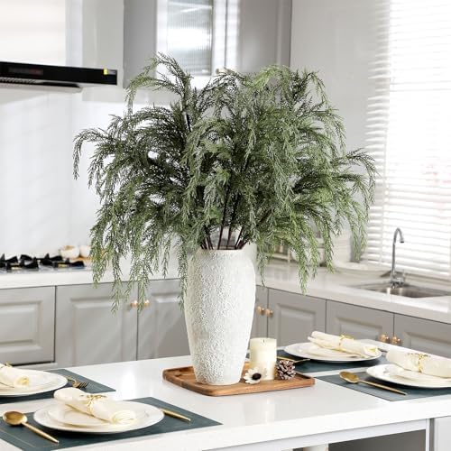 Giegxin 6 Pcs 36 Inch Christmas Artificial Cedar Branches Realistic Modern Greenery Norfolk Pine Stems Xmas Faux Pine Sprays Picks for Vase DIY Christmas Tree Garland Wreath, Festive Home Decor - Image 6