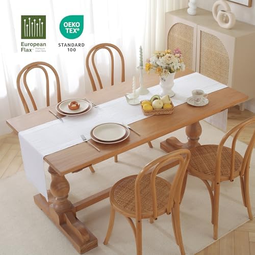 100% Pure French Linen Table Runner (White,14x90 Inch) - Image 2