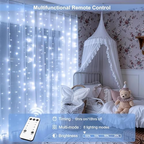JMEXSUSS 900LED Curtain Lights, White Christmas Lights, 9.5x29.5ft - Image 2