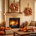 4 Pcs Small Fall Hanging Wreaths with Artificial Autumn Flowers Warm Orange Fall Foliage Wheat Spike Accents Rustic Burlap Ribbon Mini Cabinet Wreath for Farmhouse Thanksgiving Harvest Party Decor - Image 6