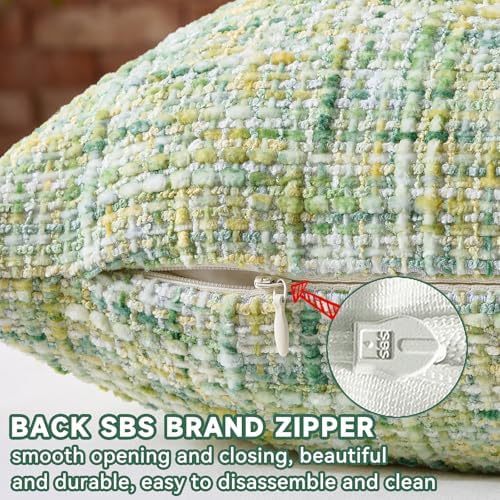 AmHoo Pack of 2 Chenille Textured Throw Pillow Cover, 500GSM Boho Farmhouse Decorative Couch Pillow Covers for Modern Home Decor Bed Sofa Living Room 20 x 20-Inch Light Green - Image 2