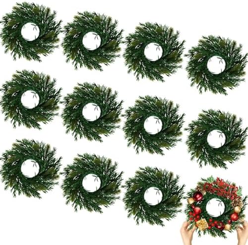 12 Pcs Christmas DIY Green Wreath 10 Inch Artificial DIY Faux Plain Wreaths Front Door Green Farmhouse Cabinets Indoor Outdoor Wall Decor(Willow Pine) by Gosodeny
