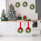 Barydat 8 Pcs 15" Mini Christmas Wreaths for Kitchen Cabinet with Long Bow - Image 4