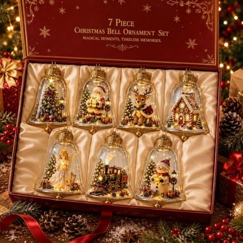 7PCS Glowing Christmas Ornaments - Mini Gold Light-Up Christmas Ball Ornaments - Christmas Tree Ornament with Warm LED Light for Tree Mantel, Holiday Scene Decoration & Gift - Image 2