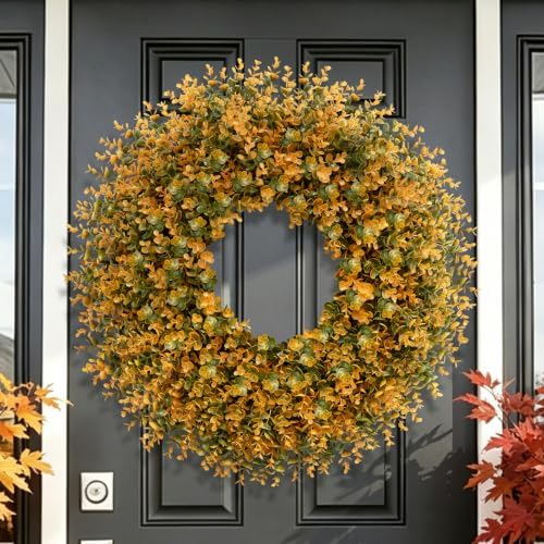 28'' Large Fall Boxwood Wreaths for Front Door Full Wreath (Orange) - Image 5