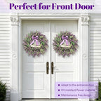 26 Inch Purple Lavender Wreath for Front Door, Lifelike Artificial Eucalyptus Door Hanger with Welcome Sign, Fade-Resistant Floral Ring for All Seasons Home Decor, Farmhouse Wall Ornament - Image 4