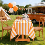 Fanqisi 2 Packs Tangerine Striped Tablecloth 57 x 120 Inch Waterproof Table Cloth Rectangle Table Cover for Birthday Baby Shower Wedding Outdoor Summer Party Decoration - Image 7