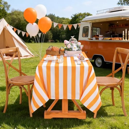 Fanqisi 2 Packs Tangerine Striped Tablecloth 57 x 84 Inch Waterproof Table Cloth Rectangle Table Cover for Birthday Baby Shower Wedding Outdoor Summer Party Decoration - Image 7