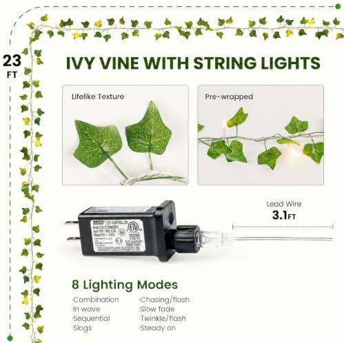 Vine with Fairy Lights, 23 FT 73 LED Ivy Leaf Lights Indoor Plug in, Fake Vine String Lights for Bedroom, Dorm, Wall, Party, Garden, Birthday, Wedding, Room Decor, Warm White - Image 4