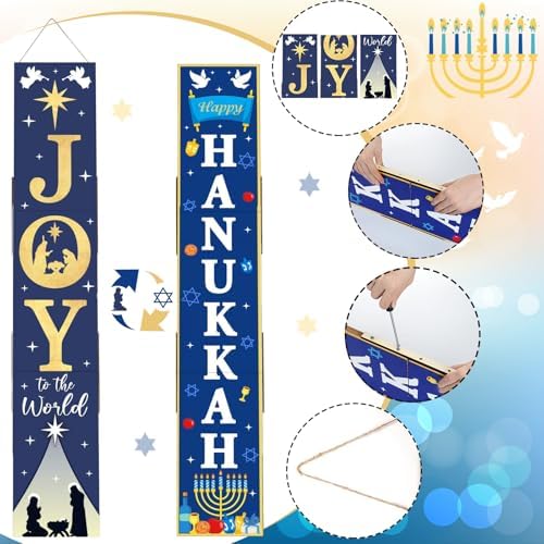 47" Happy Hanukkah Joy World Porch Sign, 2 In1 Welcome Sign - Image 3
