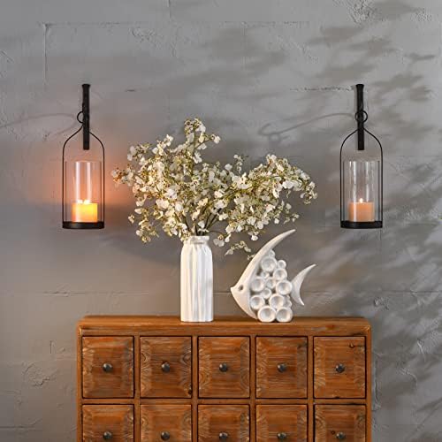 Hanging Wall Sconce Medieval Modern Wall Mounted Hurricane Candle Holder Glass & Metal Farmhouse Handcrafted Wall Art Decorations, Black HT21-0205B - Image 5