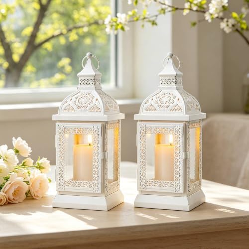 TRIROCKS Set of 2 Farmhouse Lantern 13'' H Decorative Outdoor Lantern Cream - Image 6