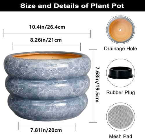 SQOWL Ceramic Planter 10 Inch - Indoor Plant Pot with Drainage Hole Outdoor Planter Large Flower Pot Modern Decorative Plant Pot for Bathroom Room Decorations Gray - Image 3