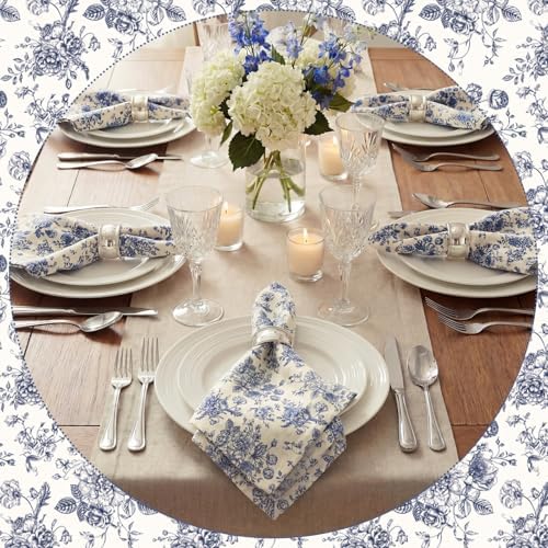 Mindsoft Set of 12 Floral Cloth Napkins Blue Linen Cloth Napkins - Image 5