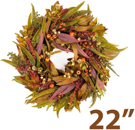 Olive Wreath for Front Door 22 inch, Greenery All Season Wreath with Olive Leaf Fruit, Home Decoration for Outdoor Living Room Indoor Wall and Outside - Image 2