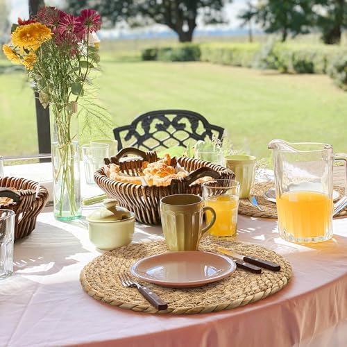 Aneco 24 Pack 13.8-Inch Round Woven Placemats Natural Hand-Woven Boho Rattan Wicker Bulrush Placemat Farmhouse Rustic Braided Table Mats for Dining & Kitchen Decor - Image 5