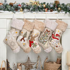 LUBOT 5 Pack Christmas Stockings Set of 5 Large Family Xmas Stocking Embroidered 20" Boho Rustic Country Farmhouse Fireplace Hanging Holiday Decor by LUBOT