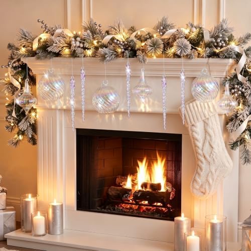 18 Pcs Iridescent Christmas Glass Ornaments Ball Icicle Drop Ornaments - Image 6