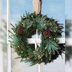 Balsam Hill Mixed Evergreen Window Christmas Wreath - 22" Traditional Greenery Wreath with Faux Candle & Battery-Operated LED Clear Lights for Indoor and Outdoor Holiday Decorating - Image 3