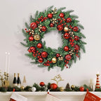 Christmas Wreath with Lights, 2 Pack 20 Inch Christmas Wreaths for Front Door, Large Winter Door Wreath with Ball Ornaments, Berries and Norfolk Pines, Xmas Decor for Indoor Outdoor Wall Windows - Image 2