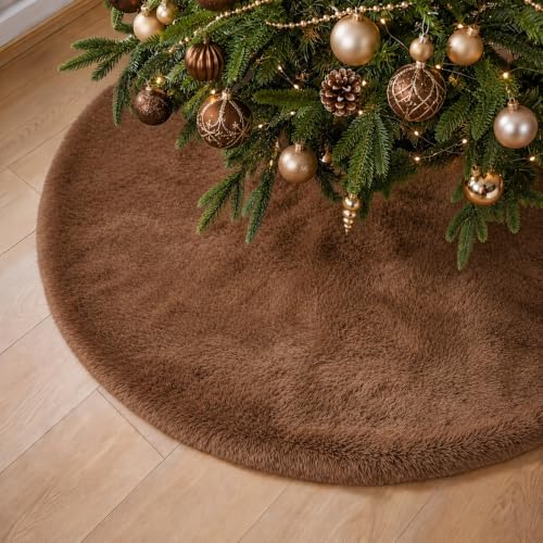Viorawhite Brown Christmas Tree Skirt, 48 Inch Faux Fur Tree Skirts by VioraWhite