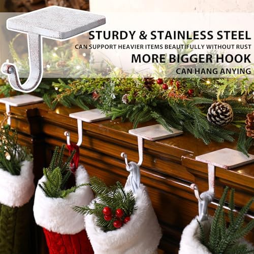 Tandefio 4 Pcs Christmas Stocking Holders for Mantle, Vintage White - Image 4
