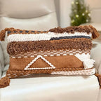 Decorative Throw Pillow Cover 12x20 Knitted Lumbar Pillow Tufted Accent with Tassels for Couch Bed Sofa Cotton Wool Woven Boho Handwoven Pillow (Neutral/Earth Tone) - Image 3