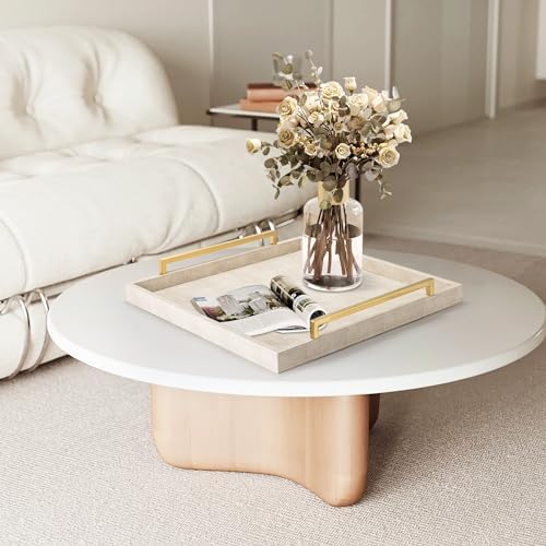 Large Ottoman Tray for Coffee Table,Square Shagreen Leather Decorative Tray with Gold Handles for Living Room Decor - Image 5