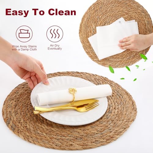 15 Inch Round Woven Placemats Set of 20, Rattan Wicker Placemats Boho Farmhouse Rustic Woven Place Mats for Dining Table Wedding Baby Shower, Fall, Halloween, Thanksgiving, Chrismats - Image 4