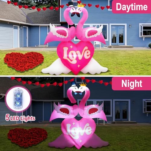 6.6FT Valentines Day Inflatables Pink Flamingos Couple with Love and Heart Decoration, Valentines Blow up Yard Decoration Flamingo Inflatable Built-in 5 LED for Anniversary Valentine Day Wedding Decor - Image 4