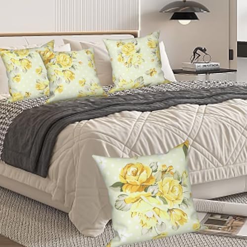 Light Yellow Flower Throw Pillow Covers 24"x24" Set of 4, Countryside Floral Sofa Cushion Cover for Chair Couch Bed Living Room Office Car Garden Patio Farmhouse Indoor Outdoor Decorative - Image 3