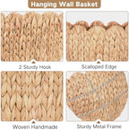 iEGrow Wicker Wall Basket, Scalloped Wall Basket Natural Water Hyacinth, Hanging Baskets for Organizing and Decor, Woven Storage Baskets for Door Mounted Entryway Flower Mail Plant Nursery - Image 5