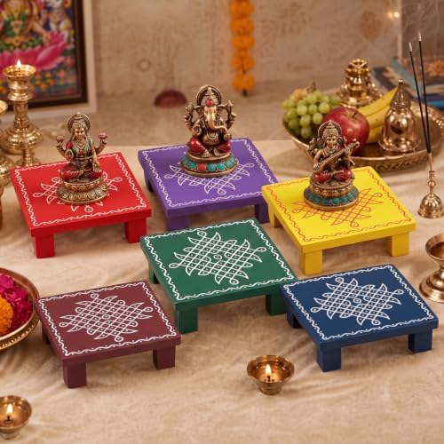 RattanView 12 Pack Indian Return Gifts for Pooja, Wood Kolam Manai, 4 Inch - Image 6