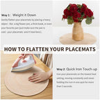 Handmade Round Boho Placemats Set of 6 | Natural Woven & Polyester Braided Combo Table Mats | 12-Piece Versatile Place Mats | Simple Rustic Farmhouse Style Dining Table Decor, Beige - Image 7