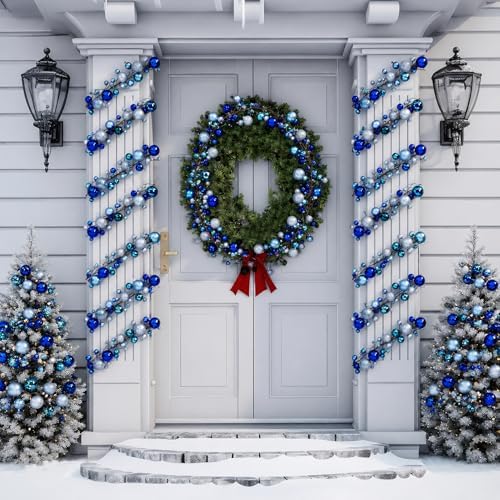 2 Pcs 6 ft Christmas Ball Ornament Garland, Blue,Silver - Image 7