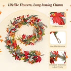 Lewondr 6ft Fall Garland with Lights for Mantel, 20 LED, Maple Leaves - Image 4