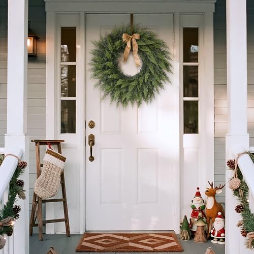 24" Lifelike Touch Artificial Cedar Wreath for Front Door Christmas Decor - Image 4