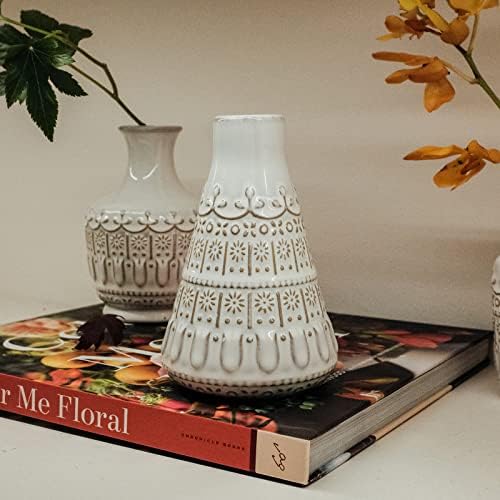Yundu White Ceramics Bud Vase Set of 10 - Small Vases for Flowers, Vintage Vases for Centerpieces, Table Decorations for Rustic Wedding, Bud Vases in Bulk - Image 5