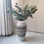 12.6" Tall Vintage Ceramic Rustic Farmhouse Vase (Half Stripe Brown) - Image 4