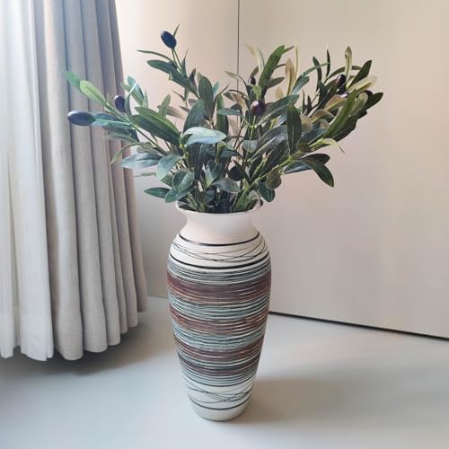 12.6" Tall Vintage Ceramic Rustic Farmhouse Vase (Half Stripe Brown) - Image 4