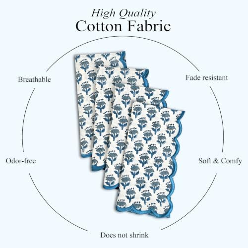 CPC Apatite Blue Block Print Cotton Embroidery Napkin 18x18 (Pack of 4) - Image 6